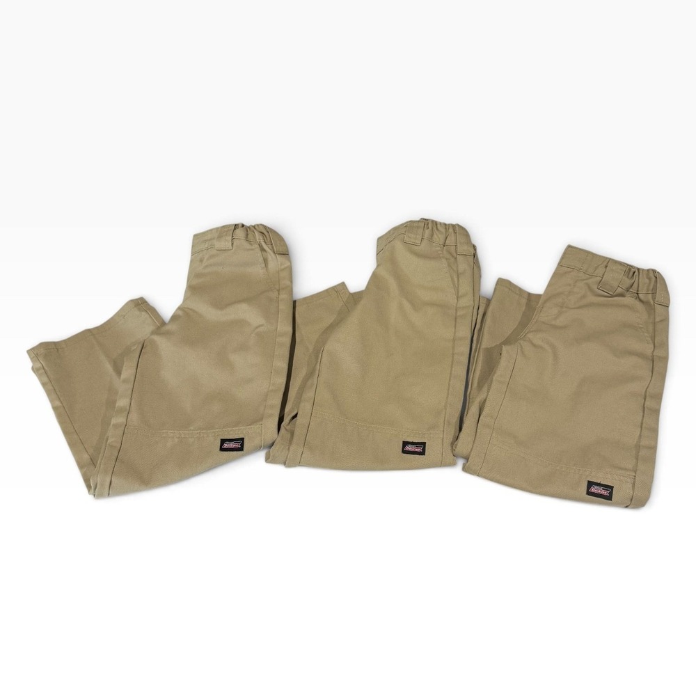 Bundle of 3 Dickies Kids Double Knee Work Pants Khaki Tan Elastic Waist Size 6